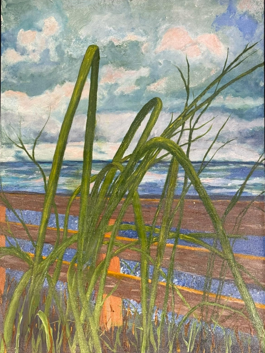 Ocean Through Reeds and Fence — artwork by David Thomas Hardy